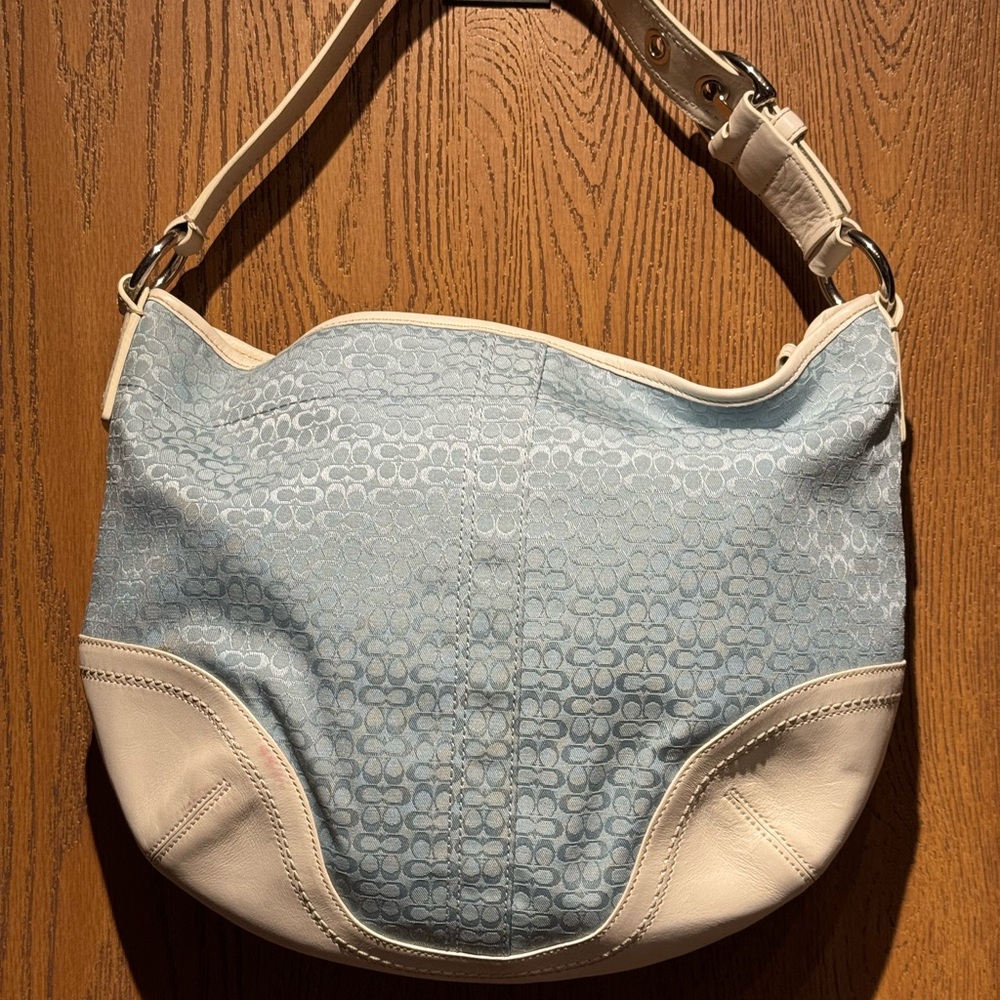 The Coach Vintage Signature Mini C Jacquard light blue Hobo Shoulder Bag